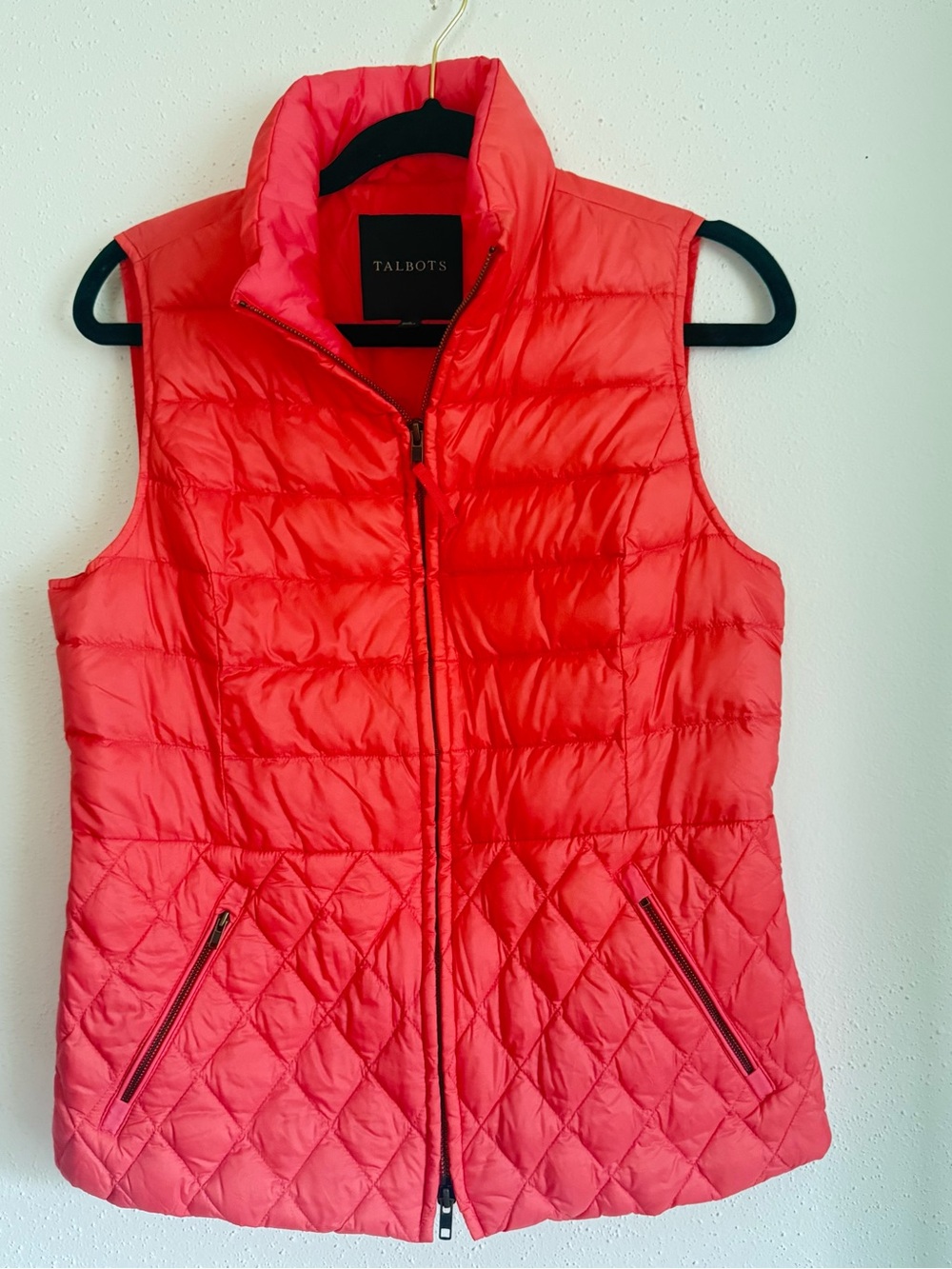 Talbots Coral-Red Quilted Packable Puffer Vest